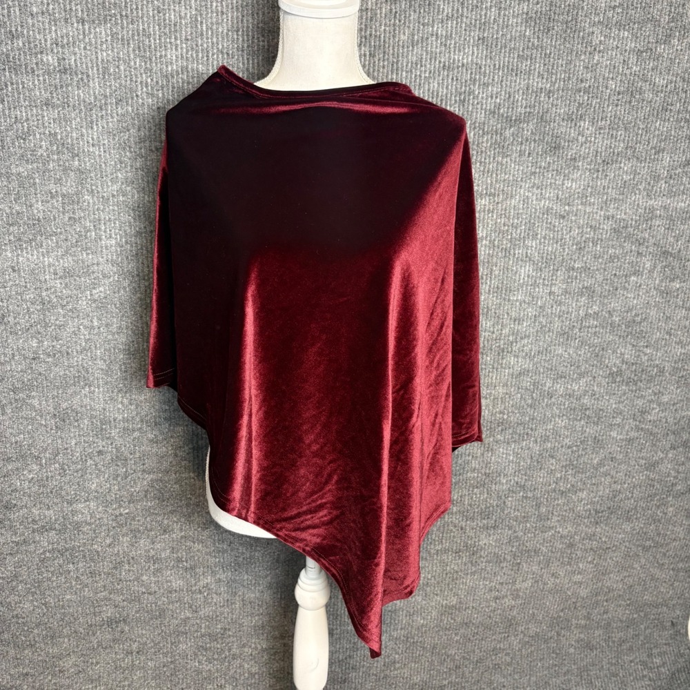 Arianna by Howard's Velvet Poncho Wrap Burgundy Asymmetrical One Size